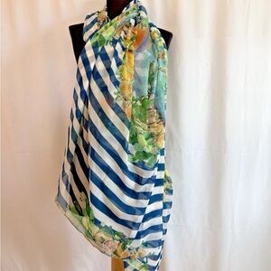 Antica Sartoria Blue White Striped Capri Scarf Wrap